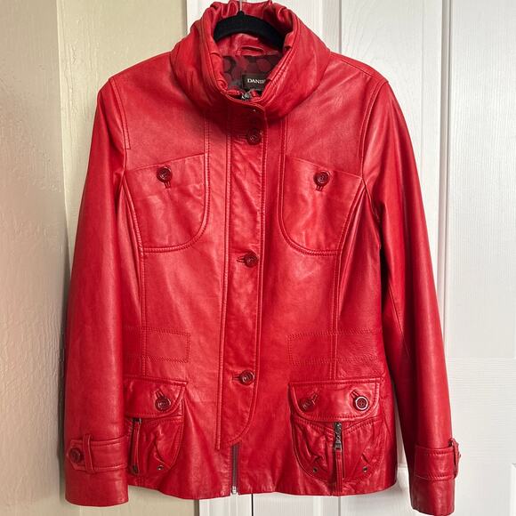 Danier Red Italian Leather Jacket Medium - Picture 1 of 7